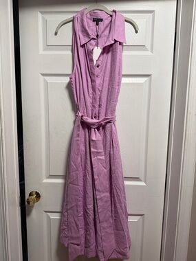 Universal Standard Lavender Linen Sleeveless Maxi Shirt Dress with Waist Tie